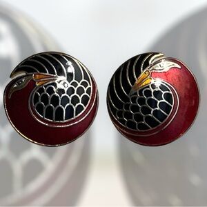 80s Signed Laurel Burch Mynah Bird Cloisonné Enamel Post Earrings